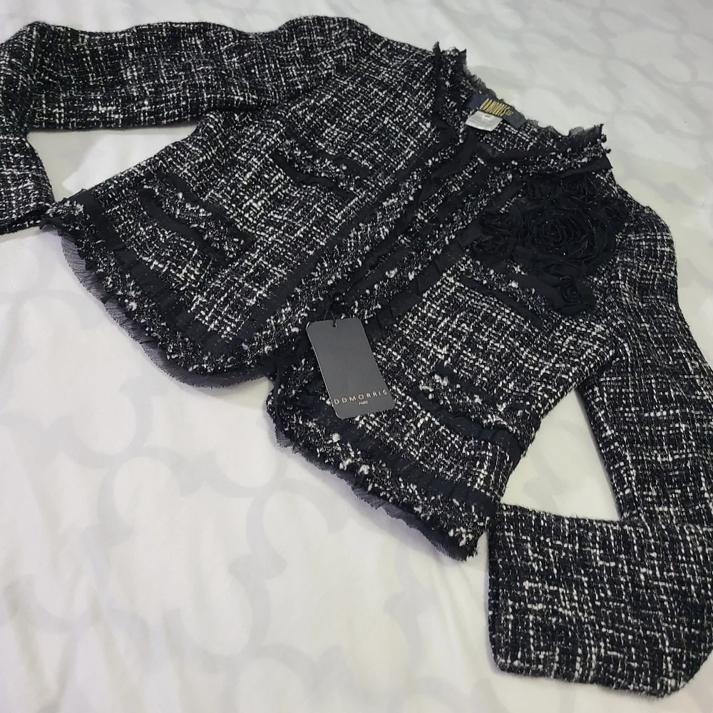 DDMorris Paris Black Tweed Women's Blazer/ Jacket‎ NWT Size 44/Small